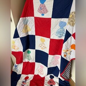 Vintage Holly hobby blue red handmade quilt 72x74